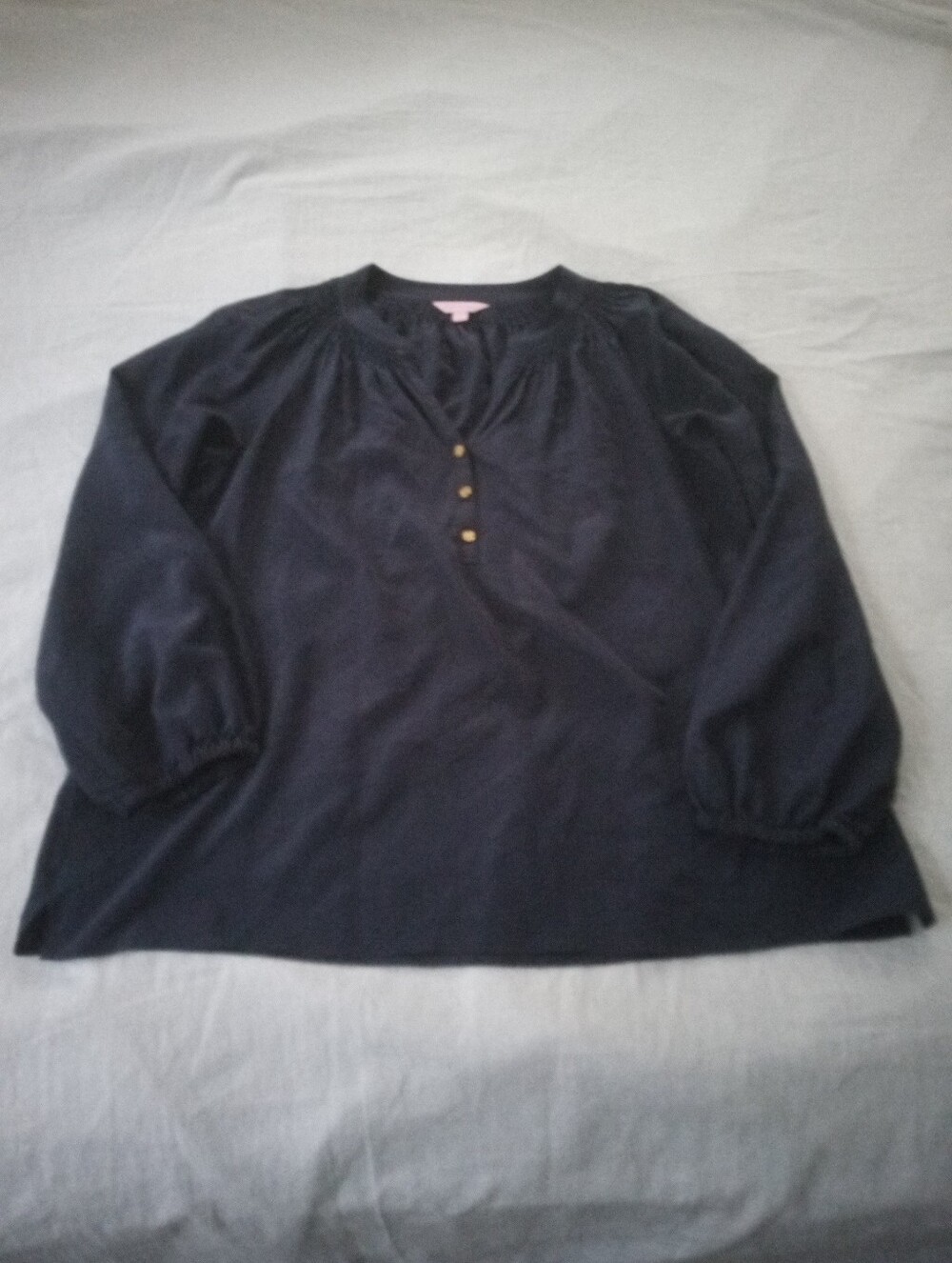 Lily Pulitzer Navy Button-Front Peasant Silk Elsa Top